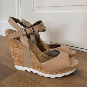 Sam Edelman Karina Cork Wedge Platform Sandals Size 9 Nude